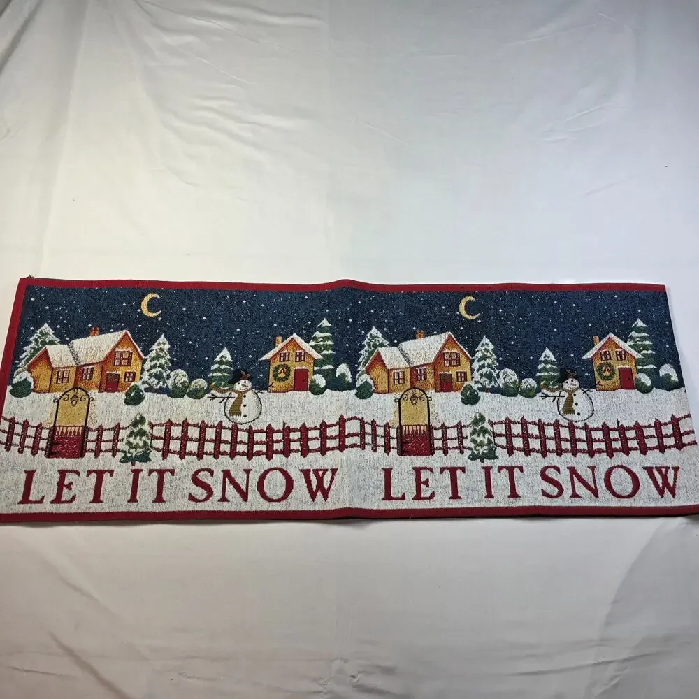 Let It Snow Christmas Tapestry Table Runner Snowman Winter Village 71x12